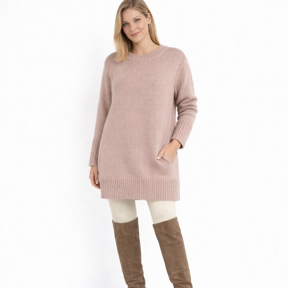 CLUB MONACO Beige Chunky 100% Wool Long Knit Sweater or Mini Dress M
